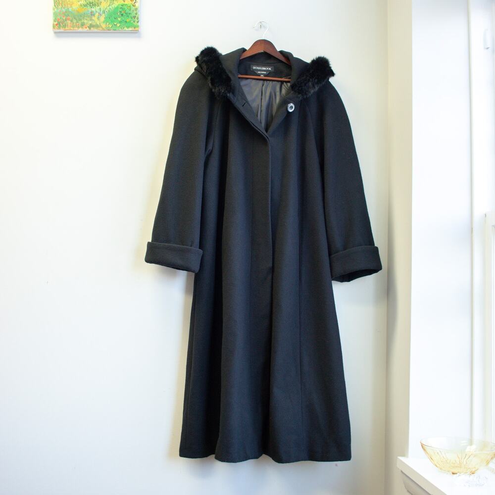 Black Wool Dress Coat with Hood Size 12